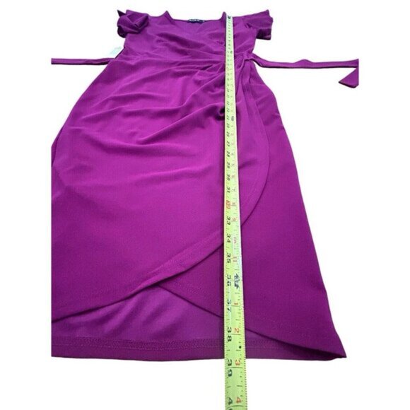Women's V-Neck Ruffle Sleeve Faux Wrap Stretch Tulip Hem Purple Dress Size Small - Picture 15 of 16